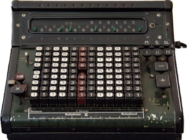 Vintage mechanical calculator used for decorative purposes